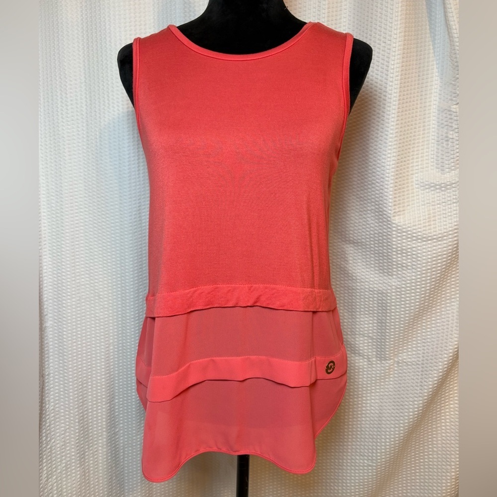 Michael Kors sleeveless coral layered tank top flowy-look sheer bottom size S